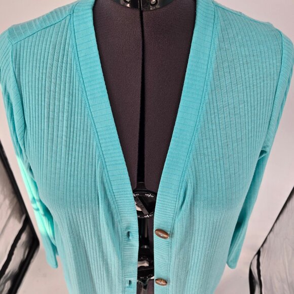 616-39 Lane Bryant teal long sweater cover-up size 14/16 - Picture 5 of 11